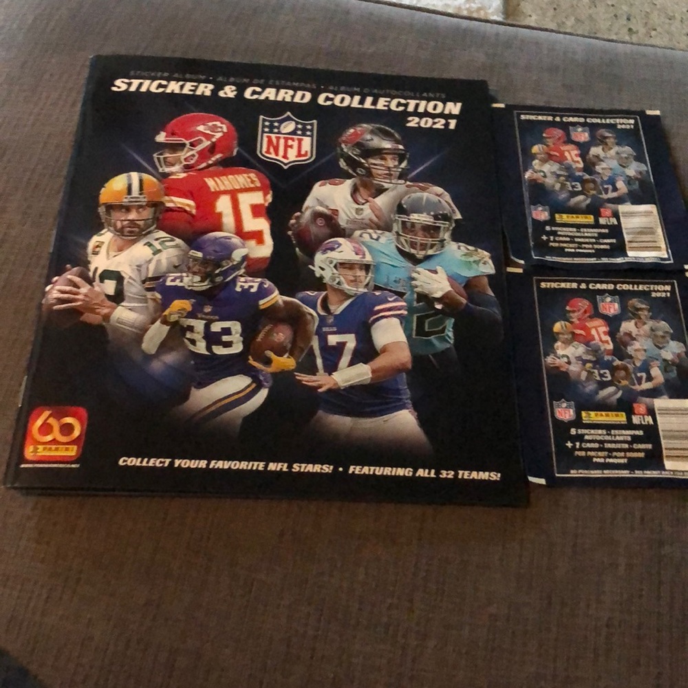 Sticker & card collection plus 2 unopened card packs NFL.